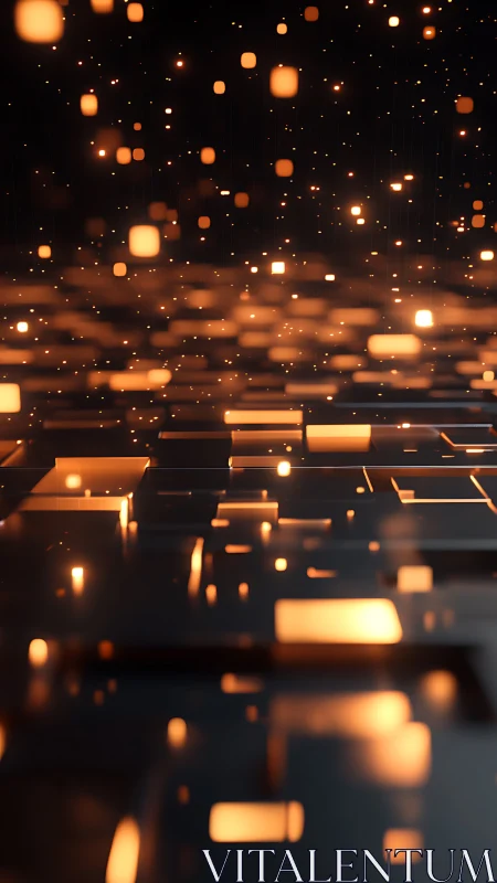 Glowing grid of orange data blocks in dark space.