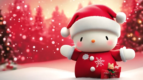 Sweet winter kitty in red Santa suit spreading cheer.