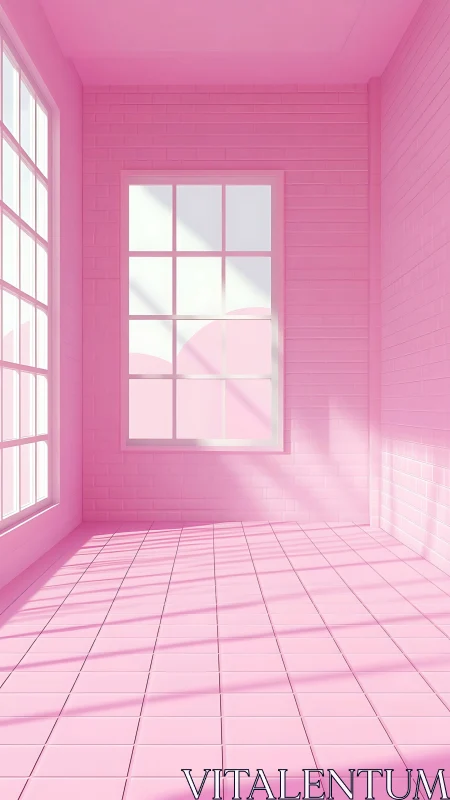 Sunlit pink room filled with soft tiles and gentle shadows.