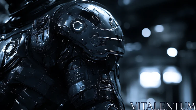 Futuristic armored exosuit torso rendered with glossy detailing
