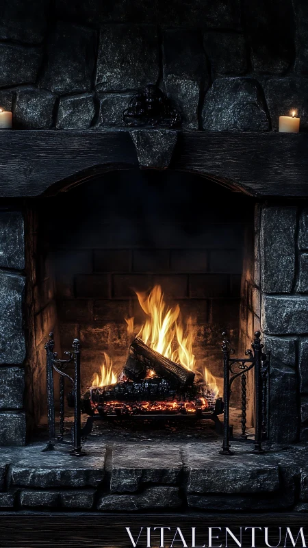 Stone Hearth's Amber Dance: Firelight Warms Medieval Sanctuary