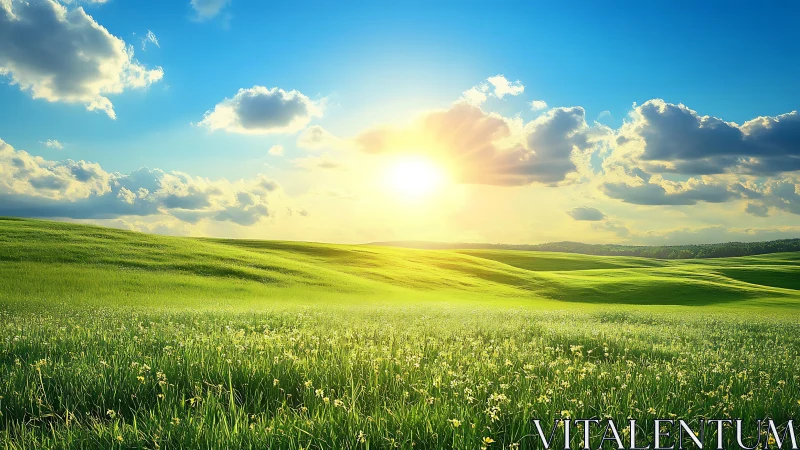 Sunlit hills breathe in rolling waves of green morning