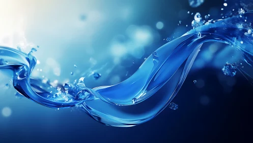 Liquid blue ribbon of water twists through glowing light.