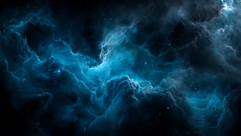 Dreamy blue nebula swirling softly through quiet space.