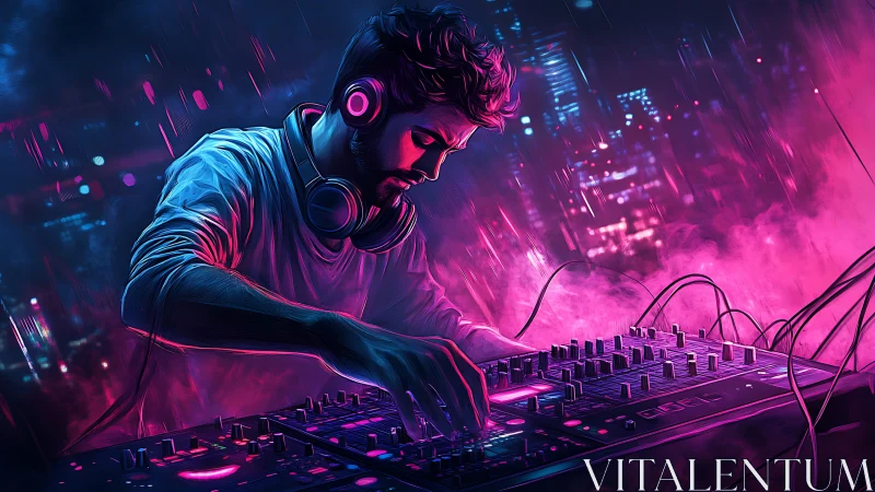 Neon city DJ dives into pulsing beats and glowing night