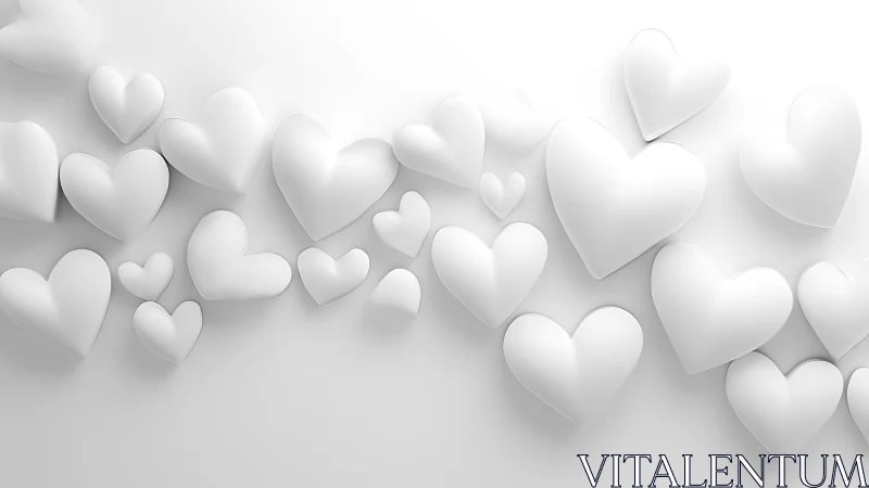 Three-Dimensional White Hearts Floating in Ethereal Space.