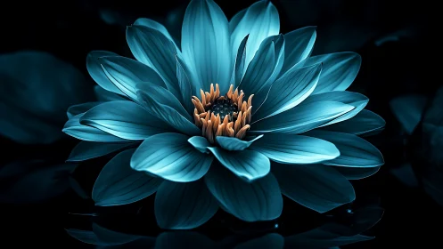 Turquoise Lotus Blooming Against Darkness.