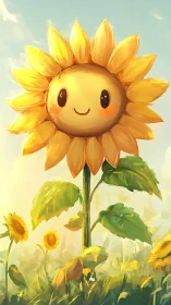 Anthropomorphic sunflower with stylized facial topology in sunlight.