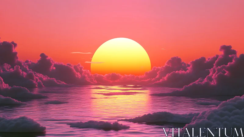 Volumetric sunset rendering with stylized emissive ocean reflection