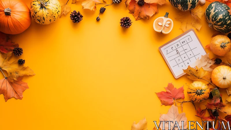 Autumn pumpkins and leaves frame blank orange workspace