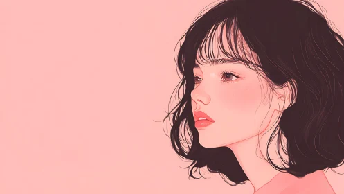 Soft pink side-profile portrait with delicate linework.