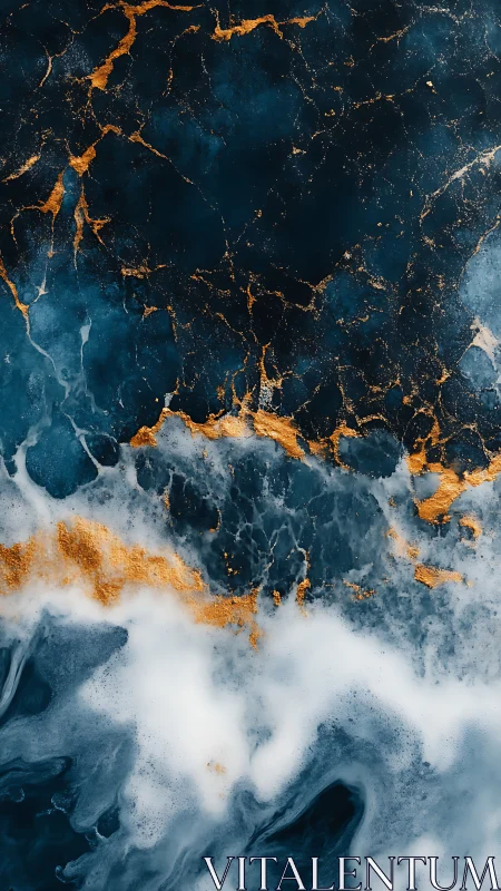 Golden currents flow through deep blue marble-like ocean