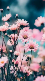 Pink Daisies Waltz Through Teal Dream Skies
