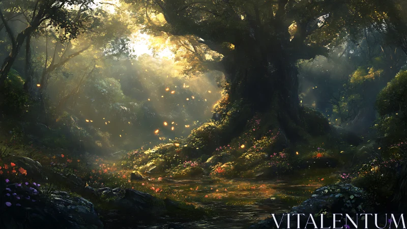 Enchanted Forest Path Glowing with Magical Light