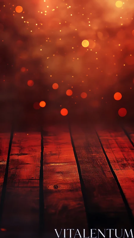 Warm Bokeh Lights Above Wooden Floor Perspective.