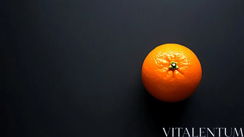 Single mandarin isolated on dark ground in minimalist overhead view
