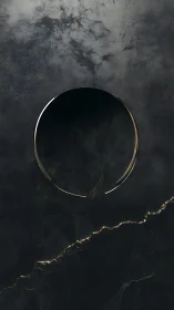 Midnight void ring hovering above cracked marble dusk.
