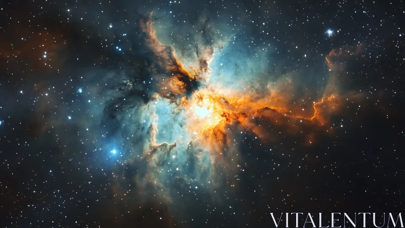 Starlit nebula blooms in glowing teal and ember light.