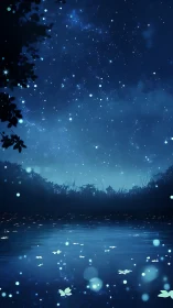 Star-kissed river hush beneath a midnight lantern sky.