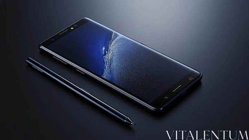 Premium smartphone with stylus on dark surface.