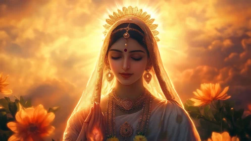 Sunlit serenity crowns the meditative goddess in bloom