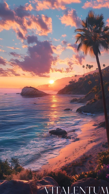 Sunset-splashed cove where cotton candy clouds linger long.