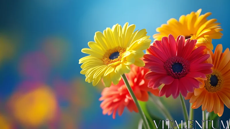 Gerbera Daisies: Chromatic Botanical Composition with Bokeh.