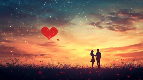 Silhouettes Dancing: Love Blooms Beneath Celestial Fire.