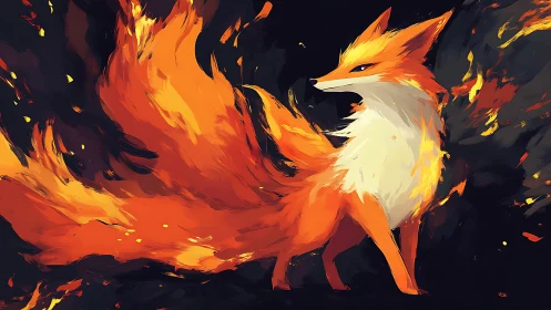 Fox of wildfire whispers, striding through ember dusk.