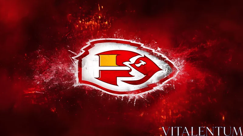 Red splatter emblem with stylized arrowhead logotype design.