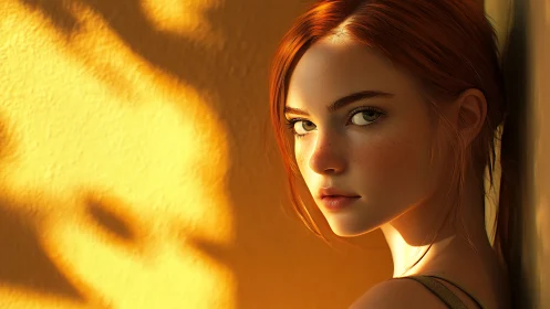 Raking sunlight on freckled portrait with high-key bokeh geometry.