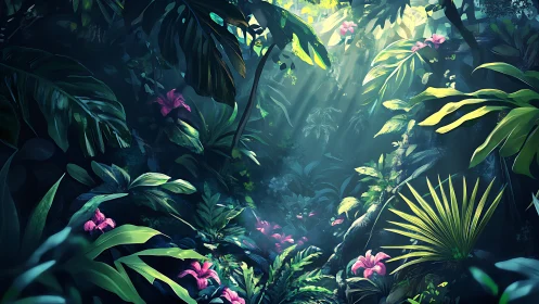 Luminous Jungle Sanctuary: Digital Flora Composition.