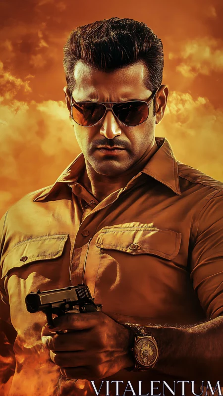 Sunset steel lawman in burnished shades of cinematic fury.