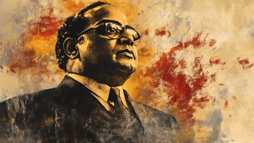 Portrait of confident suited man against warm abstract backdrop.