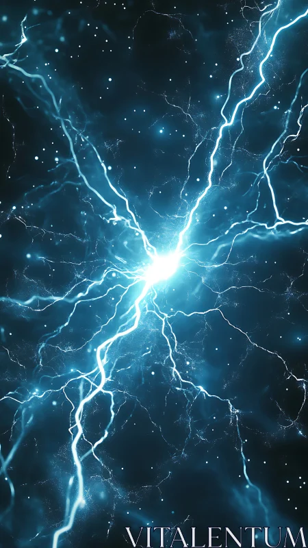 Electric blue energy bolts explode across cosmic darkness.