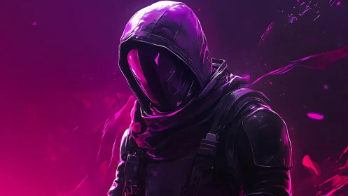 Midnight rider of neon shadows glides through magenta haze