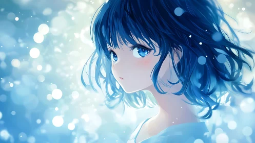 Soft blue gaze rests in a dreamy world of gentle light