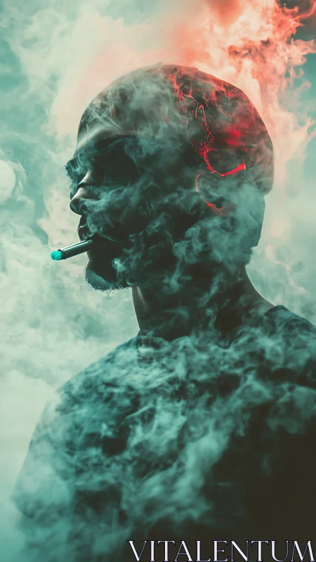 Cinematic portrait silhouette with burning neon smoke overlay.