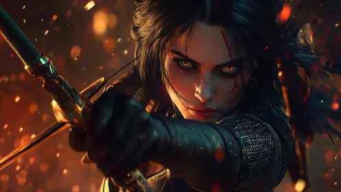 Female warrior draws sword with forward-focused intensity