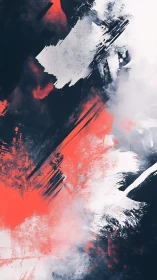 Crimson sparks carve bold diagonals through stormy white haze