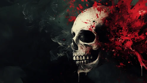 Skull in crimson shockwave, laughing at the dark.