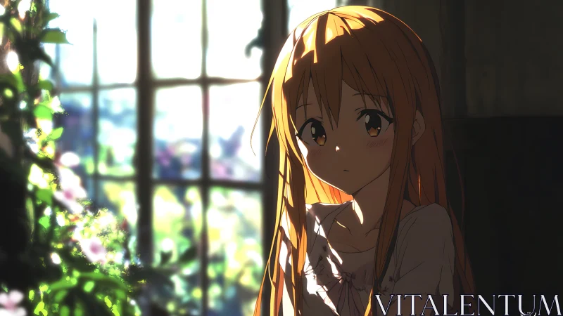 Soft morning light gently embraces a thoughtful anime girl