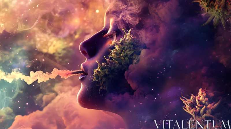 Dreamy cosmic portrait drifting through colorful nebulae.