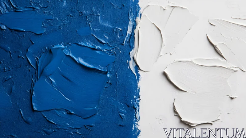Bold abstract painting with blue and white oil textures, modern style.