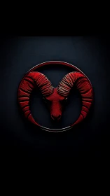 Red ram head emblem on dark background in sharp focus.