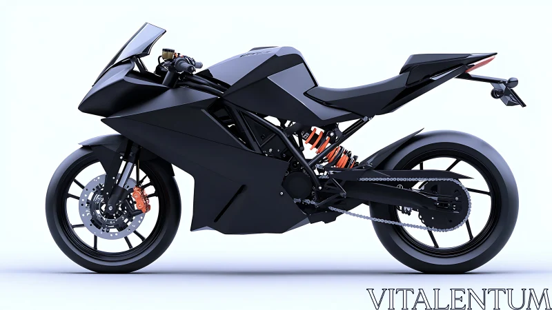 Matte black sport motorcycle side profile render design.