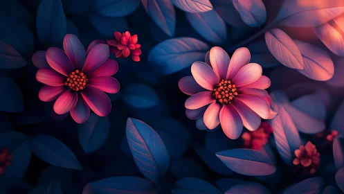 Neon Blooms Dance Against Twilight's Velvet Embrace