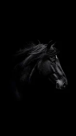 Midnight horse portrait wrapped in shadow and quiet grace.