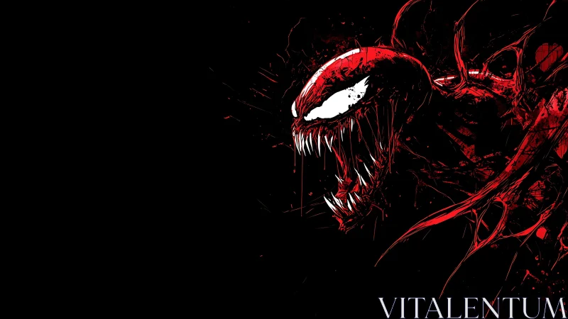 Fierce red creature lunges from darkness with wild energy