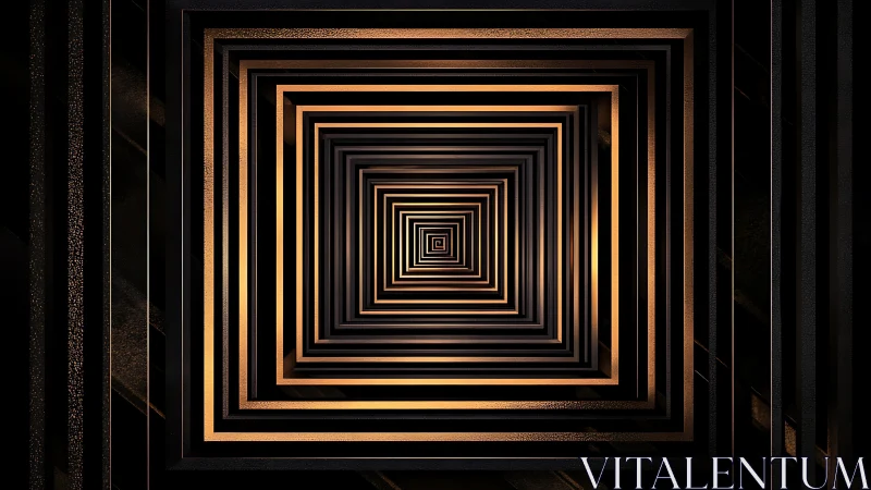 Golden metallic square tunnel recedes into hypnotic depth.